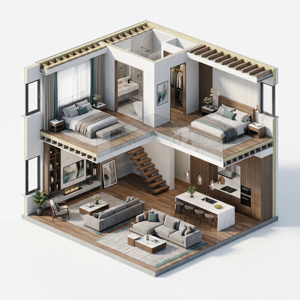 3D Isometric Luxury Home Interior